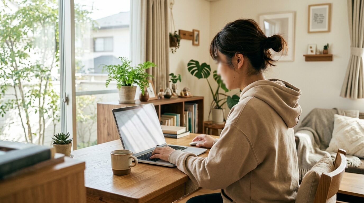 在宅でパソコン作業をする様子
